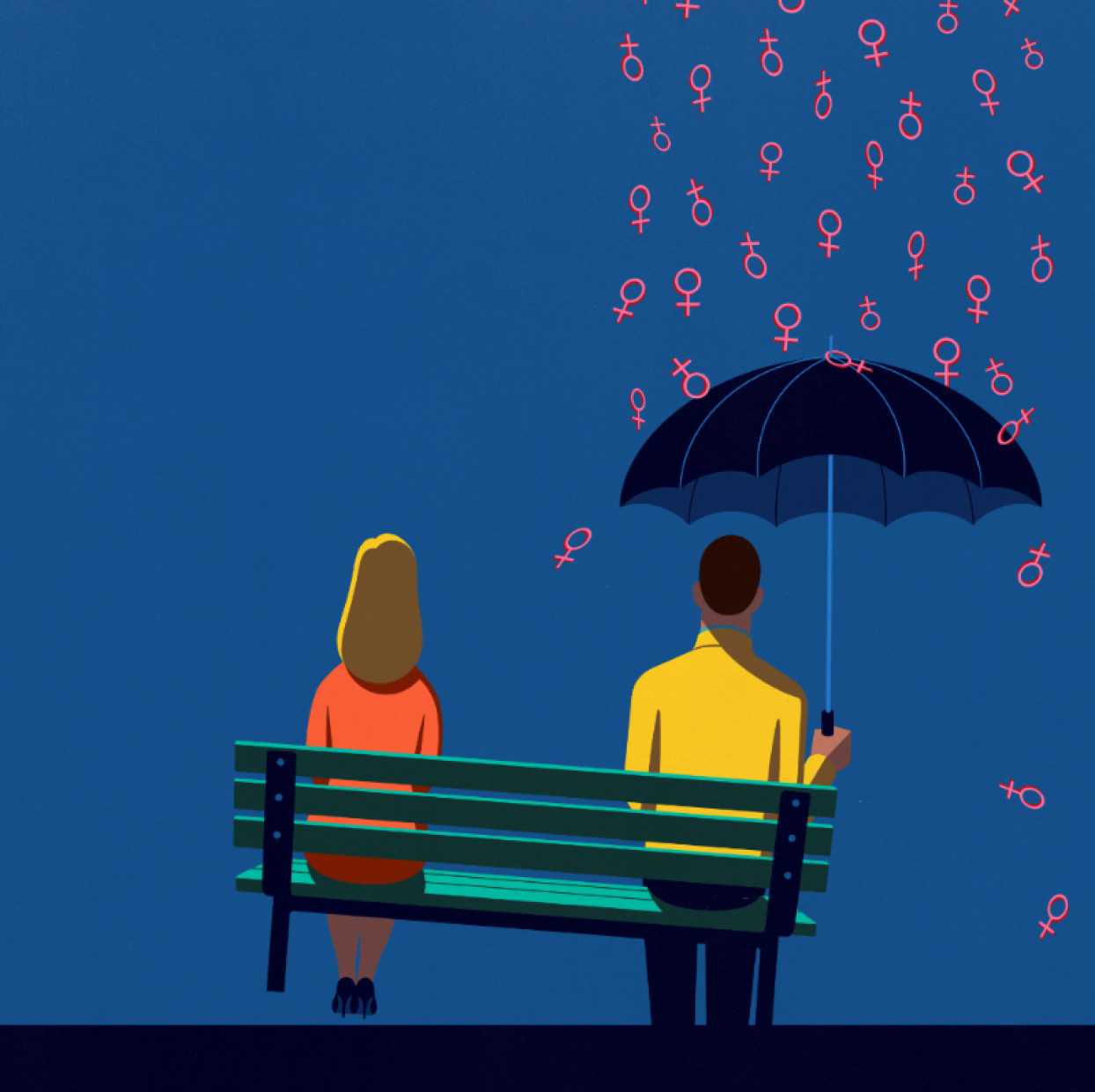 couple - banc - homme parapluie