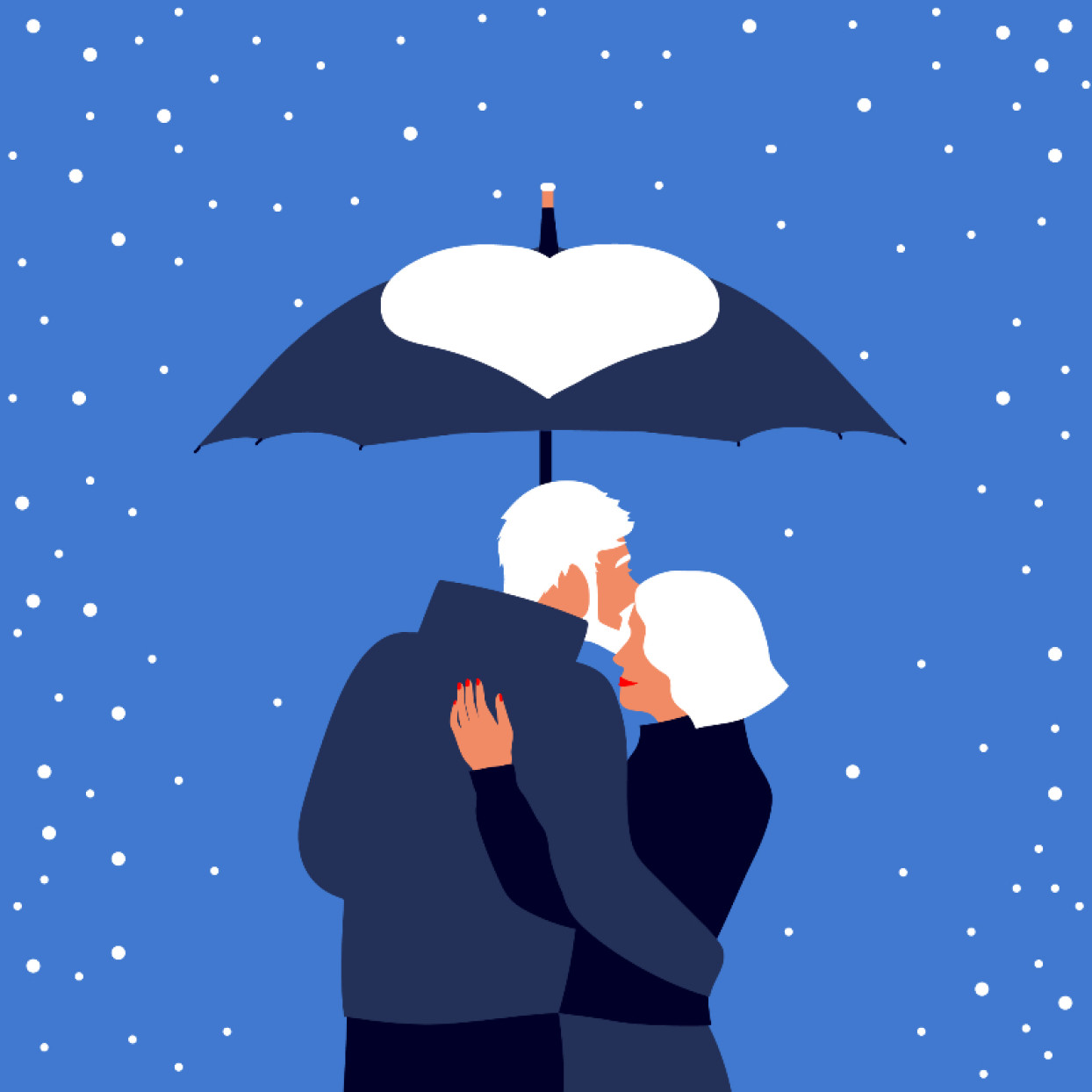 couple âgé sous un parapluie - neige